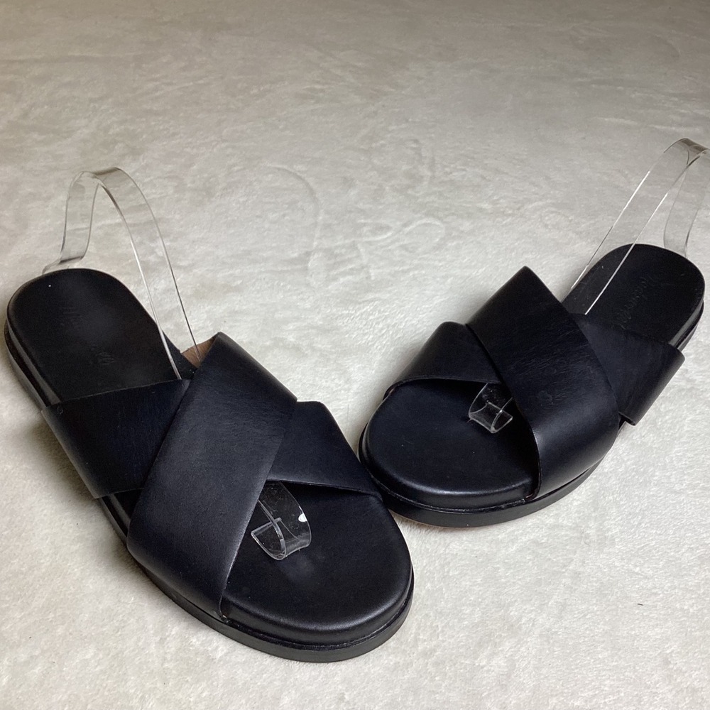Madewell Black Crisscross Leather Slide Sandals
